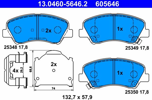 ATE 13.0460-5646.2 - Bremžu uzliku kompl., Disku bremzes adetalas.lv