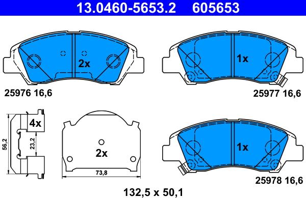 ATE 13.0460-5653.2 - Bremžu uzliku kompl., Disku bremzes adetalas.lv