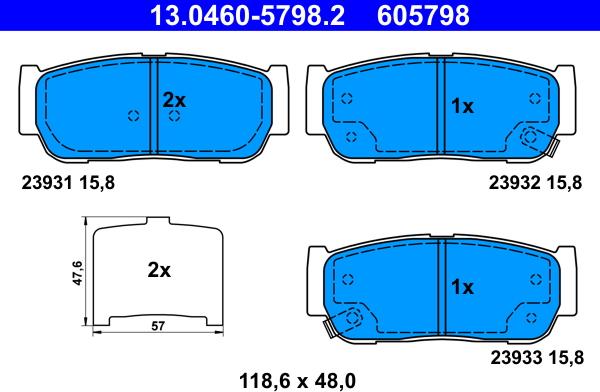 ATE 13.0460-5798.2 - Bremžu uzliku kompl., Disku bremzes adetalas.lv