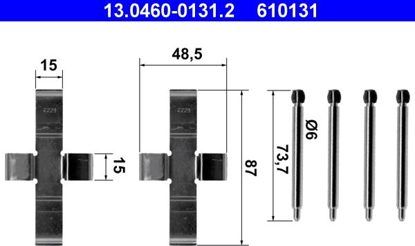 ATE 13.0460-0131.2 - Piederumu komplekts, Disku bremžu uzlikas adetalas.lv