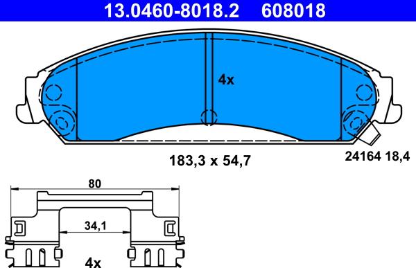 ATE 13.0460-8018.2 - Bremžu uzliku kompl., Disku bremzes adetalas.lv