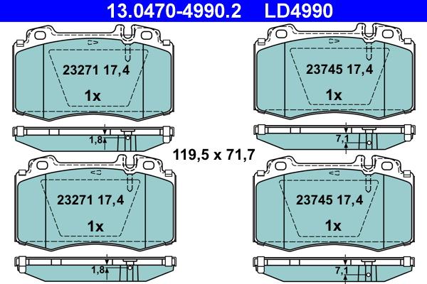 ATE 13.0470-4990.2 - Bremžu uzliku kompl., Disku bremzes adetalas.lv