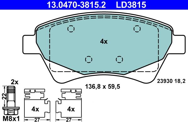 ATE 13.0470-3815.2 - Bremžu uzliku kompl., Disku bremzes adetalas.lv