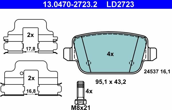 ATE 13.0470-2723.2 - Bremžu uzliku kompl., Disku bremzes adetalas.lv