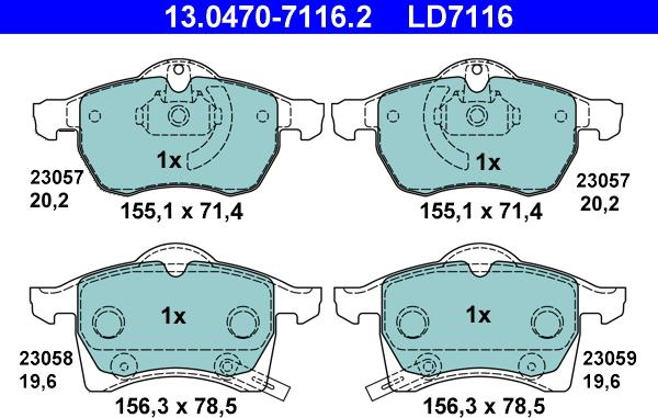 ATE 13.0470-7116.2 - Bremžu uzliku kompl., Disku bremzes adetalas.lv