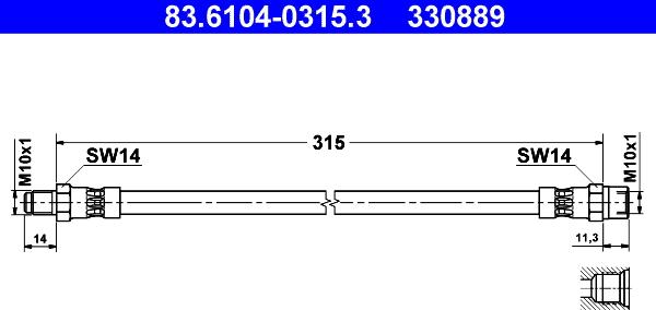 ATE 83.6104-0315.3 - Bremžu šļūtene adetalas.lv