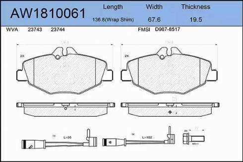 Aywiparts AW1810061 - Bremžu uzliku kompl., Disku bremzes adetalas.lv