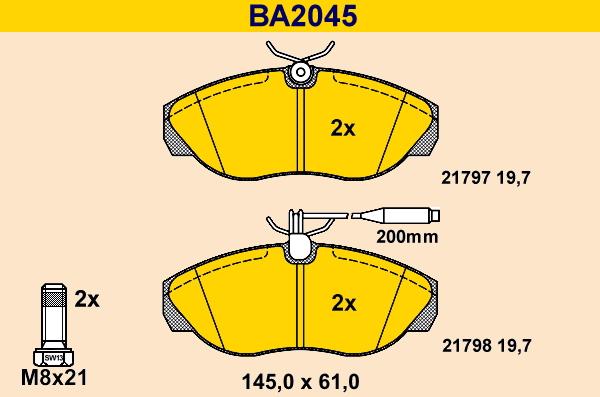 Barum BA2045 - Bremžu uzliku kompl., Disku bremzes adetalas.lv