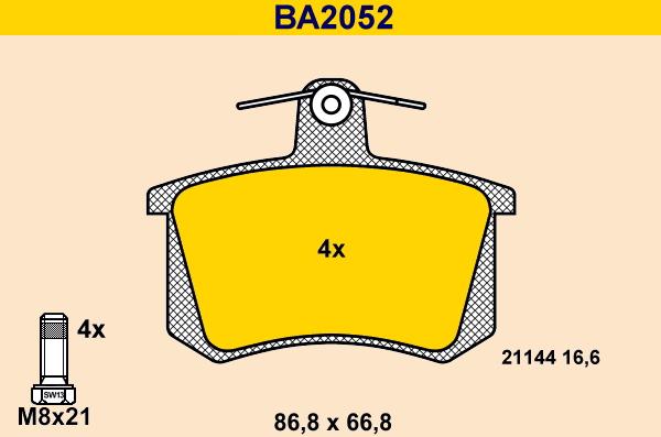 Barum BA2052 - Bremžu uzliku kompl., Disku bremzes adetalas.lv