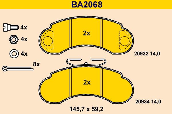 Barum BA2068 - Bremžu uzliku kompl., Disku bremzes adetalas.lv