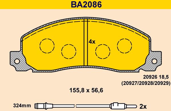 Barum BA2086 - Bremžu uzliku kompl., Disku bremzes adetalas.lv