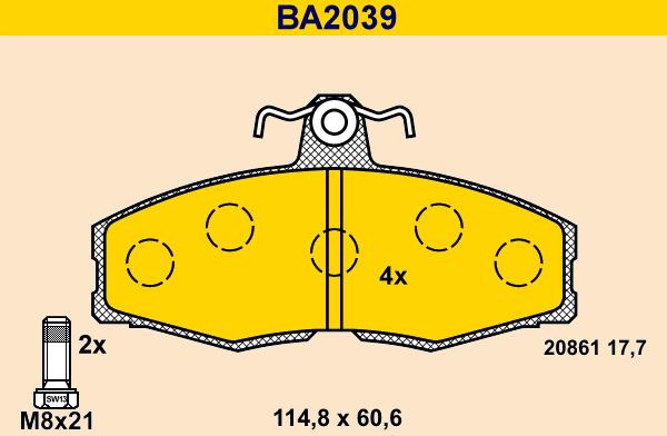 Barum BA2039 - Bremžu uzliku kompl., Disku bremzes adetalas.lv