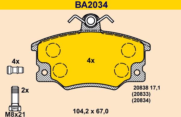 Barum BA2034 - Bremžu uzliku kompl., Disku bremzes adetalas.lv