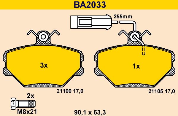 Barum BA2033 - Bremžu uzliku kompl., Disku bremzes adetalas.lv