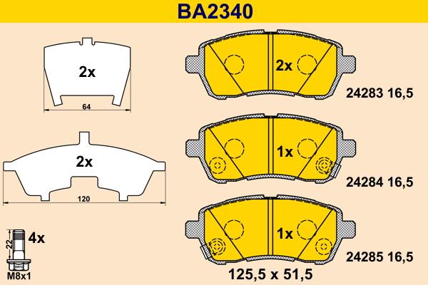 Barum BA2340 - Bremžu uzliku kompl., Disku bremzes adetalas.lv