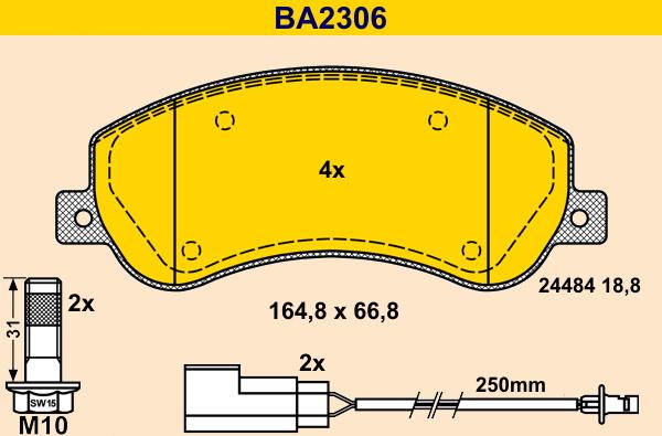 Barum BA2306 - Bremžu uzliku kompl., Disku bremzes adetalas.lv