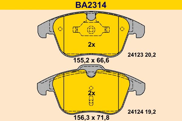 Barum BA2314 - Bremžu uzliku kompl., Disku bremzes adetalas.lv