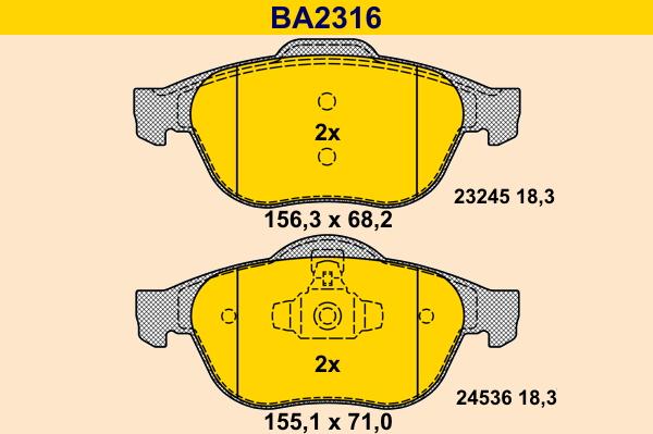 Barum BA2316 - Bremžu uzliku kompl., Disku bremzes adetalas.lv