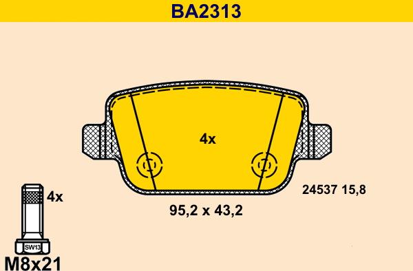 Barum BA2313 - Bremžu uzliku kompl., Disku bremzes adetalas.lv