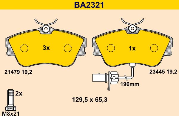 Barum BA2321 - Bremžu uzliku kompl., Disku bremzes adetalas.lv