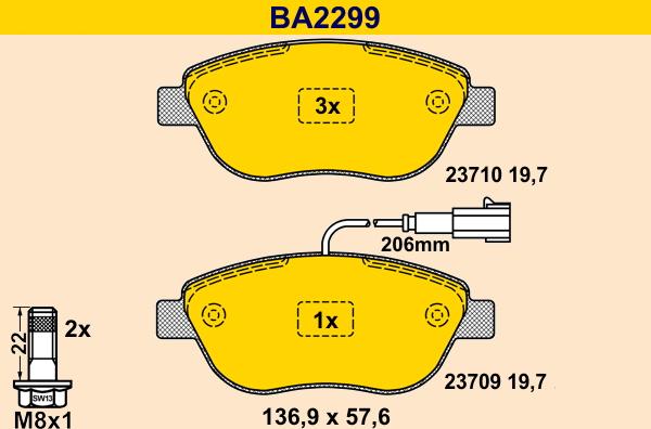 Barum BA2299 - Bremžu uzliku kompl., Disku bremzes adetalas.lv