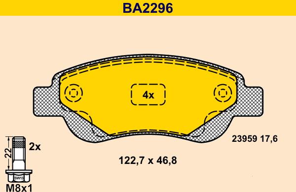 Barum BA2296 - Bremžu uzliku kompl., Disku bremzes adetalas.lv