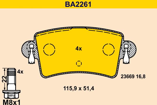 Barum BA2261 - Bremžu uzliku kompl., Disku bremzes adetalas.lv