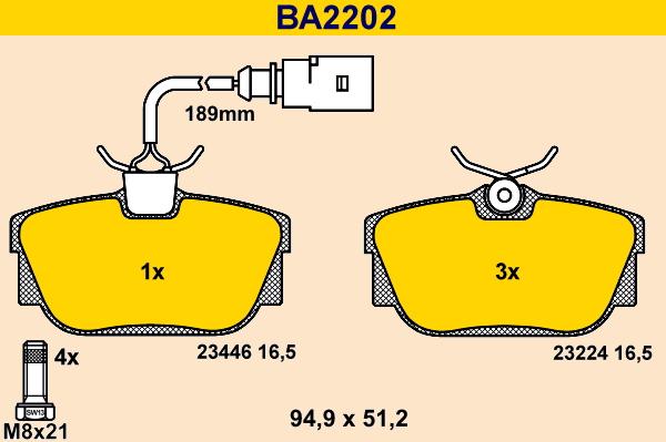 Barum BA2202 - Bremžu uzliku kompl., Disku bremzes adetalas.lv