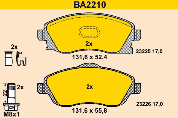 Barum BA2210 - Bremžu uzliku kompl., Disku bremzes adetalas.lv