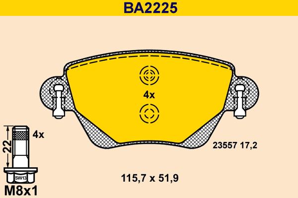 Barum BA2225 - Bremžu uzliku kompl., Disku bremzes adetalas.lv