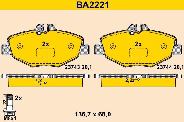 Barum BA2221 - Bremžu uzliku kompl., Disku bremzes adetalas.lv