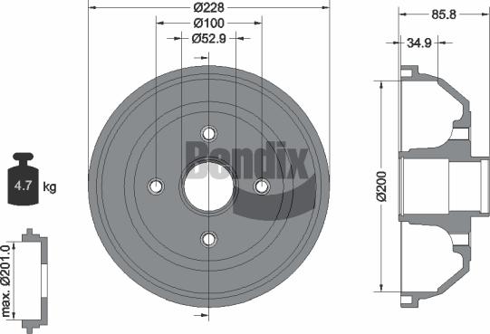 BENDIX Braking BDM1057 - Bremžu trumulis adetalas.lv