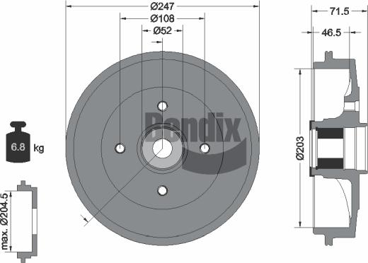 BENDIX Braking BDM1130 - Bremžu trumulis adetalas.lv