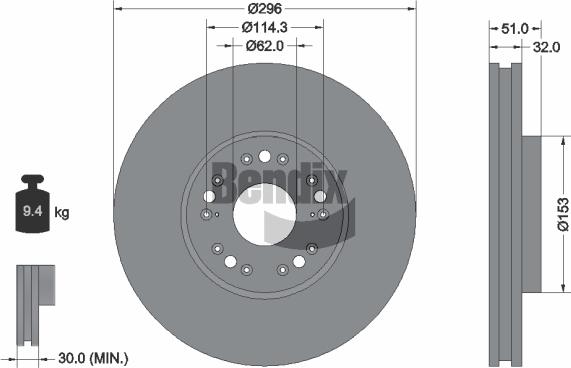 BENDIX Braking BDS1918 - Bremžu diski adetalas.lv