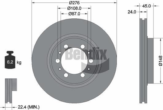 BENDIX Braking BDS1405 - Bremžu diski adetalas.lv