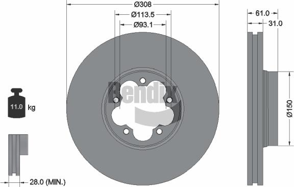 BENDIX Braking BDS1474 - Bremžu diski adetalas.lv