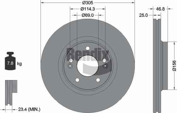 BENDIX Braking BDS1558HC - Bremžu diski adetalas.lv