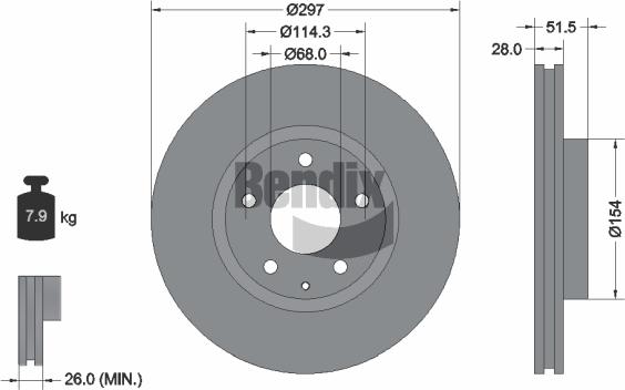 BENDIX Braking BDS1640 - Bremžu diski adetalas.lv