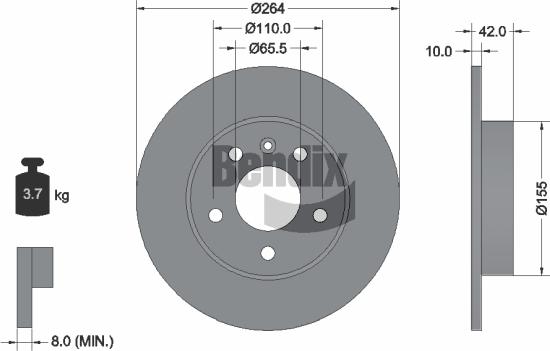 BENDIX Braking BDS1038 - Bremžu diski adetalas.lv