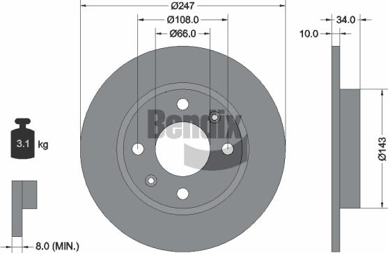 BENDIX Braking BDS1033 - Bremžu diski adetalas.lv