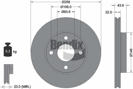 BENDIX Braking BDS1037 - Bremžu diski adetalas.lv