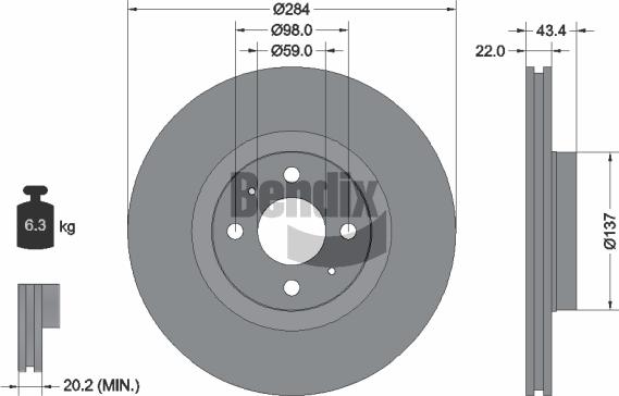 BENDIX Braking BDS1073 - Bremžu diski adetalas.lv