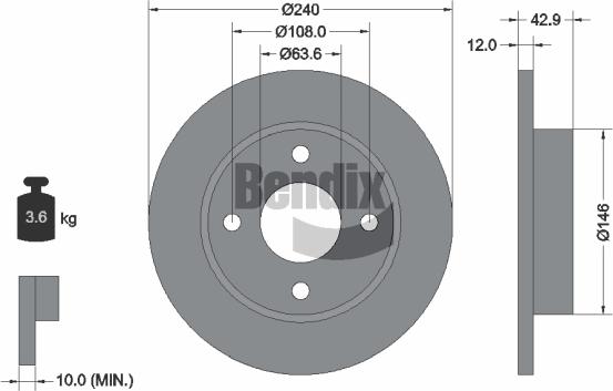 BENDIX Braking BDS1191 - Bremžu diski adetalas.lv