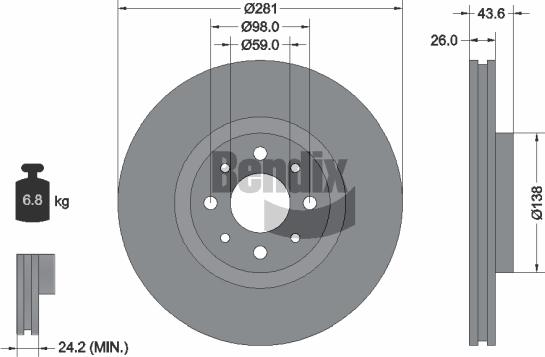 BENDIX Braking BDS1134 - Bremžu diski adetalas.lv