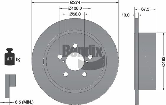 BENDIX Braking BDS1845 - Bremžu diski adetalas.lv