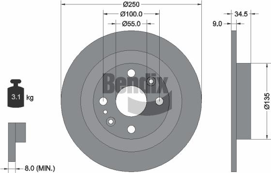 BENDIX Braking BDS1854 - Bremžu diski adetalas.lv