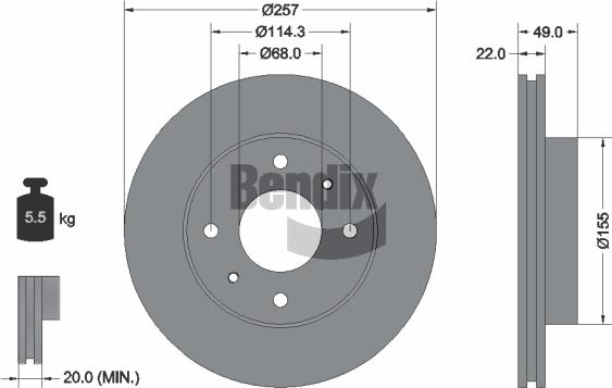 BENDIX Braking BDS1831 - Bremžu diski adetalas.lv