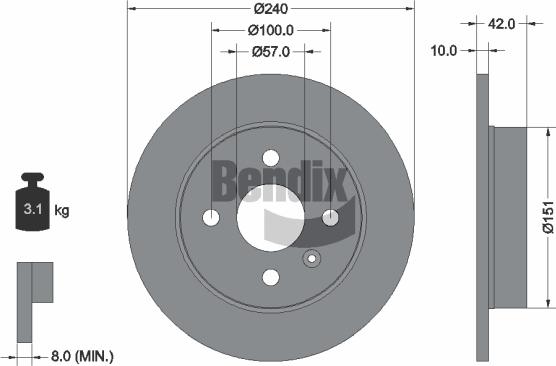 BENDIX Braking BDS1249 - Bremžu diski adetalas.lv