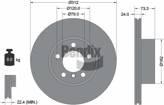 BENDIX Braking BDS1201HC - Bremžu diski adetalas.lv