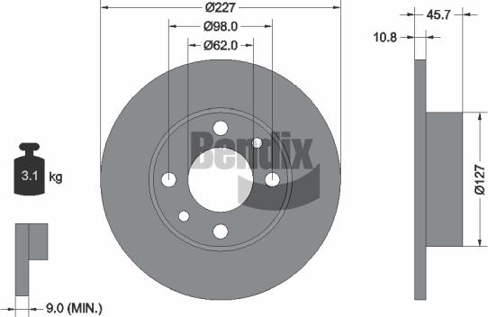 BENDIX Braking BDS1229 - Bremžu diski adetalas.lv